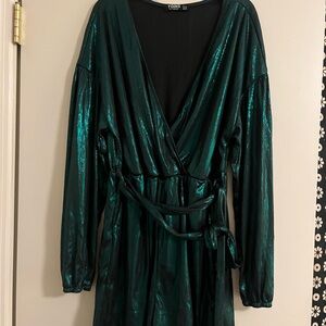 YOINS Metallic Green Dress